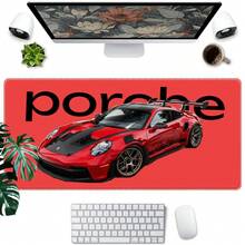 1pc Minimalist Bright Red 911 GT3 Extra Large Extended Desk Mat, Eye-Catching Black Letter Print Sports Car Mouse Pad, Simple Pure Car Racing Style Gaming Room Bedroom Office Decor - View 2