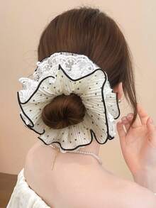 1pc Polka Dot Mesh 4-Layer Lace Hair Scrunchie, Princess Style Ribbon Bow Hair Tie, Hair Accessories - Multicolor - View 4