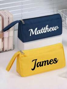 Estuche de lápices de unicolor con nombre personalizado impreso, bolsa de lápices portátil con nombre personalizado, bolsa de papelería de varios compartimentos de color macaron, adecuada para estudiantes para uso diario de vuelta a la escuela - Multicolor - Ver 8