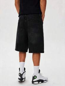 Vintage Distressed Grey Loose Straight Leg 5-Inch Denim Shorts For Men - Black - View 2