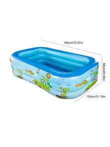 1pc Printed Inflatable Swimming Pool + Ocean Theme Swim Ball, Suitable For Indoor/Outdoor Home Use, Water Party And Summer Outdoor Activities, Can Be Used As Ball Pit, Sand Pit, Foldable Inflatable Swimming Pool - Blue - View 7