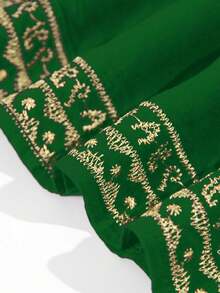Plus Size Gold Embroidered V Neck Batwing Sleeve Boho Kaftan Maxi Beach Cover Up For Summer Vacation - Green - View 6