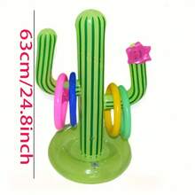1 Set Outdoor Game Activity, Toss Ring Inflatable Cactus Game Set - PVC Material, Party And Holiday Interactive Props, Swimming Party Supplies, Water Carnival Props - Cactus - View 4