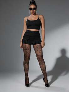 1 Pair Plus Size Women's Gothic Style Shaping Tights/Pantyhose, Unique Design - Multicolor - View 2