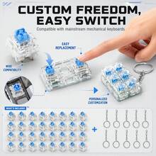 Juego de juguetes fidget con interruptores mecánicos 50 interruptores azules 10 anillos para llavero alivio del estrés clicador DIY interruptores de teclado mecánico personalizados juguete fidget - Ver 9