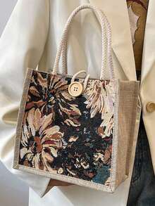 1PC Student Korean Style Handbag Women Fashion Linen Lunch Bag Japanese Canvas - Multicolor - View 10