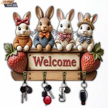 1pc Bohemian Style Rabbit Shaped Key Holder, Wall-Mounted With 4 Metal Hooks - Suitable For Home, Porch, Room Decor - Wooden Entryway, Multi-Functional Villa Decor Key Holder (No Modification Required), 2D Flat Design - Multicolor - View 4