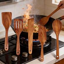 COOKDEVIL 5-Piece High-Quality Natural Wooden Kitchen Utensil Set - Durable Cooking Tools Suitable For Home Dining, Restaurants And Professional Kitchens. Non-Stick Wooden Kitchen Tools - Wooden Spoon Series, Heat-Resistant And Easy To Clean, Kitchen Essential - Wood Color - View 1