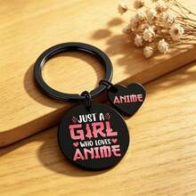 Llavero Exclusivo de Chica de Anime JUST A GIRL WHO LOVES ANIME Etiqueta de Acero Inoxidable Negro + Colgante de Corazón Regalo para Amantes del Anime Mercancía de Anime Colgante Adecuado para Estudiantes/Fans del Anime - Llavero de anime - Ver 4