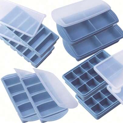 Silicone Freezer Mold Gift Set, Easy Release Stackable Trays With Lids, Multiple Capacities, Suitable For Meal Prep, Baby Food, Soup Storage, Leftover Containers, Portion Control, Refrigerator Organization, Leak-Proof, Easy Release, Stackable, Dishwasher