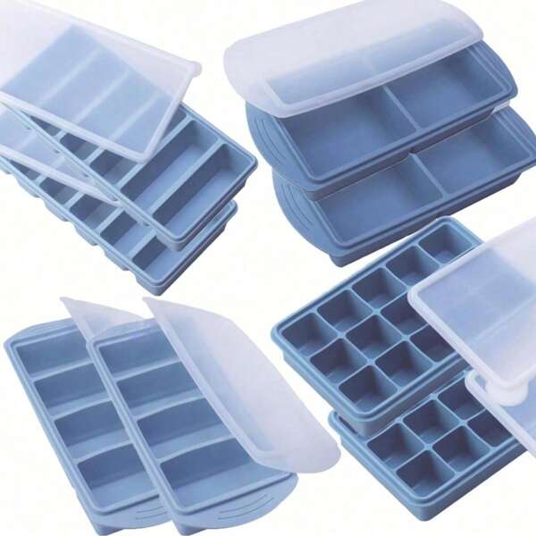 Silicone Freezer Molds Gift Set Easy Release Stackable Lidded Trays Multi Capacity For Meal Prep,Baby Food,Soup Storage,Leftover Container,Portion Control,Fridge Organizer,Leakproof,Easy Release,Stackable,Dishwasher ,