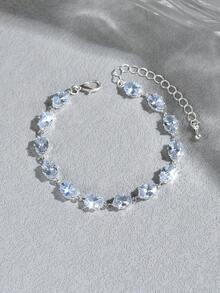 Zirconia Rhombus Star Clasp Bracelet, Light Luxury High-End Fashion Delicate Elegant Versatile Hand Accessory - Blue Oval - View 6