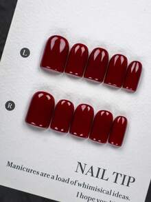 10pcs Short Square Pure Handmade Wearable Nails (Including Manicure Tool Set), Classic Glossy Red, High-Quality Press-On Artificial Nails Manicure Set, Suitable For Women & Girls, Perfect For Daily, Party, Wedding, Date, Work, Holiday, Anniversary & Casual Occasions - Multicolor - View 9