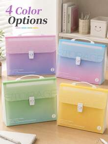 OBOVAY 1pc Gradient Color Expandable File Folder, Aesthetic Modern Premium Plastic Rectangular Accordion Style With Handle Clasp, Large Capacity Portable Document Classification Paper Storage Organizer Box, Suitable For Students School Office Back To School Supplies - Multiple Styles - View 1