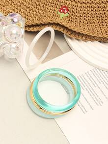 4pcs Vintage Resin Multicolor Textured Acrylic Bracelets For Women, Fashionable And Versatile, Suitable For Daily Wear - Multicolor 4 - View 4