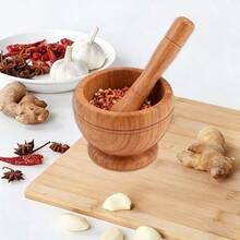 2-Pack Heavy-Duty Manual Mortar And Pestle, Kitchen Seasoning Tool For Mashing Garlic, Grinding Peppercorns And Pounding Ginger Juice, Garlic Crusher & Spice Grinding Bowl, Household Kitchenware Ideal For Christmas Gifts - Wood Grain Color - View 6
