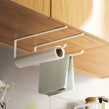 1pc Kitchen Paper Towel Holder, No-Drill Cabinet Hanging Roll Paper Rack, Dishcloth Oil-Absorbing Paper & Cling Film Holder, Kitchen Storage Rack - Multicolor - View 5