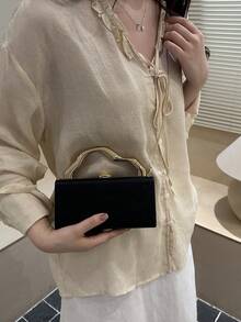 輕奢小眾高端女款方盒包，大容量斜挎包，通勤小方包 - 黑色 - 查看 3