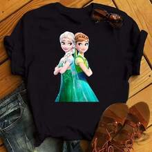 Disney Women's Frozen Elsa & Anna Princess Cartoon Pattern Summer T-Shirt Harajuku Street Style Casual Short Sleeve Fashion Top - 137MTFU - View 4