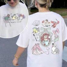 Disney The  Princess Ariel Graphic Print Relaxed Casual Short Sleeve White T-Shirts - 白色 - 查看 1