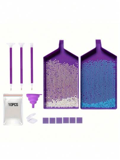 Bộ dụng cụ vẽ tranh kim cương màu tím, đĩa khoan, đầu khoan màu tím, thanh dán đĩa khoan, dụng cụ khoan tranh kim cương