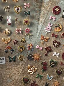 Vintage Baroque Embossed Nail Art Stickers, One Style With White Rabbit, Clock, Rose, Heart, Bow, Sun Designs, Another Style With Angel, Cat, Rose, Swan, Heart, Bowknot Designs, Suitable For French Court, Dark Fairy Tale, Lolita, Halloween, Vintage Wedding Nail Styles, Self-Adhesive Ergonomic Fit Resistant To Peeling, Best Choice For Women And Girls DIY Nail Decoration, Professional Nail Salon Craft Accessories - Multicolor - View 3