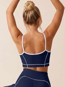 女款拼色高支撐健身訓練瑜伽運動內衣，聚攏托胸露背運動內衣，藍色，適合跑步、健身、運動 - 藍色 - 查看 8