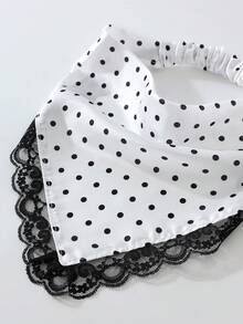1件原創花卉刺繡滾邊波點印花女款髮帶頭巾，適合日常與度假使用，夏季髮飾沙灘圍巾度假方巾 - 白色黑波點 - 查看 4