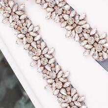 1pc Luxury Bridal Handmade Rhinestone Beaded Waist Belt Sash For Wedding Party - Rose Gold Applique+Organza Navy Ribbon - View 2