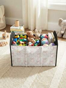 1pc, Compartment Storage Box, Storage Bin, Dirty Laundry Basket, Laundry Basket, Large Capacity Foldable, Cartoon Bow Pattern Printed Foldable Compartment Storage Box, Suitable For Baby Room Multi-Purpose Storage Box, Bedroom, Baby Clothes, Under Bed Storage, Baby Toys Storage Box - Multicolor - View 8