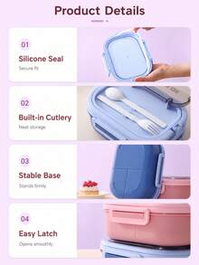 1pc Compartment Sealed Bento Box With Utensils, Multipurpose Food Container Suitable For Pastries, Snacks, Breakfast, Lunch. Portable Insulated Lunch Box, 4 Colors Available. Suitable For Office, Students And Travel - Multicolor - View 6