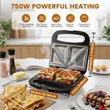 SUPERLEX 750W Sandwich Maker, Deep-Grooved Toaster,  Non-Stick Coating Heating Plate, Removable Deep-Grooved Baking Tray For Easy Cleaning, LED Indicator Light, Cool-Touch Handle And Non-Slide Bottom Feet, Fast Heating, Essential For Breakfast And Aftern - 英規插(220-240V) - 查看 2