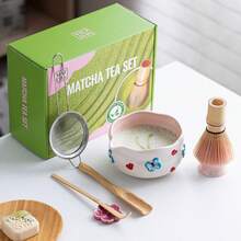 Matcha Tea Set, Complete Matcha Brewing Tool Kit, Includes Cute Floral And Heart Embossed Ceramic Bowl And Sifter, Traditional Japanese Tea Ceremony Tools, Suitable For Home Use And Gifting - Multicolor - View 6