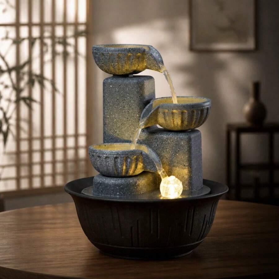 創意新款 3 層桌面水景裝飾，室內循環水景裝飾品，加濕裝飾，適用嬰兒房、客廳、玄關，入厝禮物