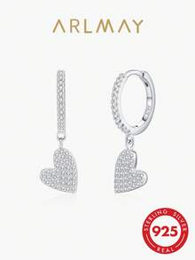 1pair New Sweet 925 Sterling Silver Love Pendant Earrings For Women Elegant Luxury Wedding Party Jewelry Gifts - Silver - View 1