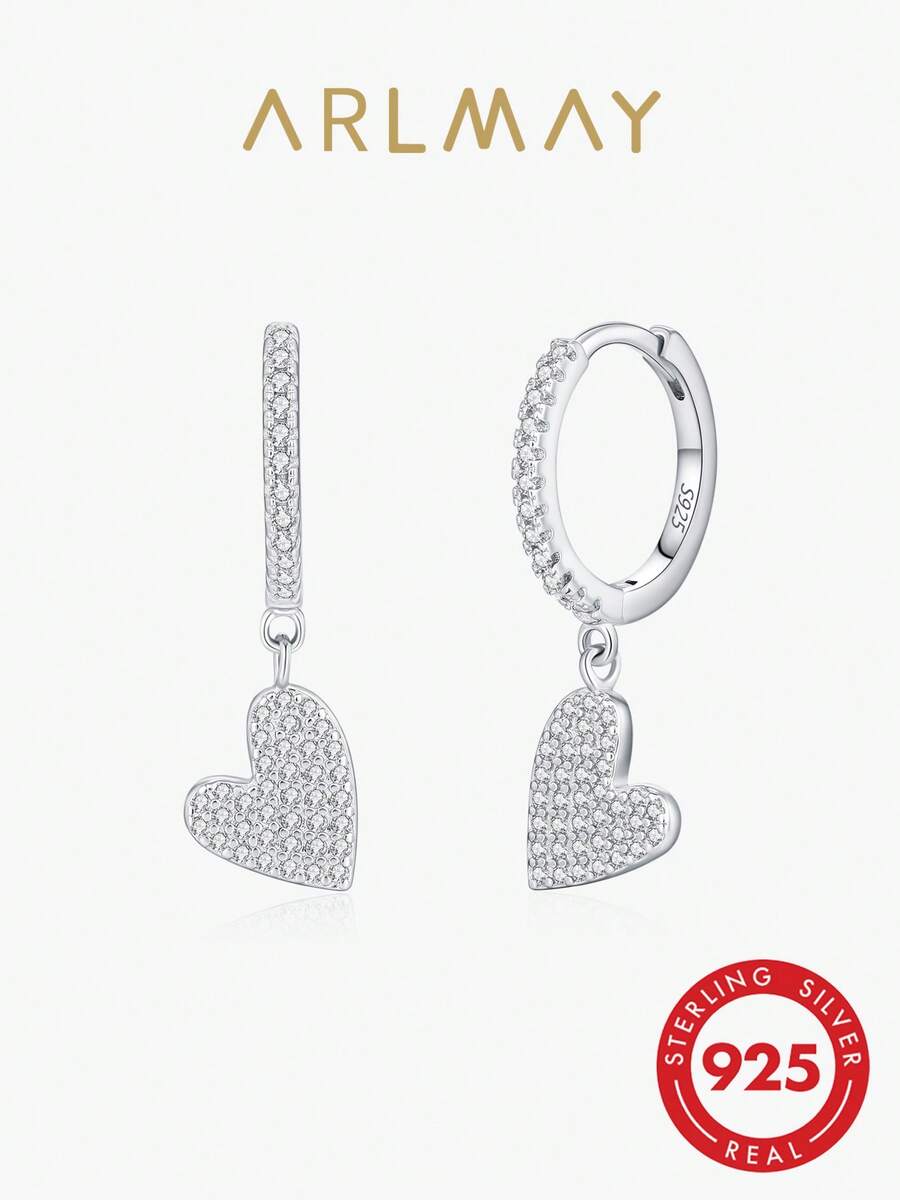 1pair New Sweet 925 Sterling Silver Love Pendant Earrings For Women Elegant Luxury Wedding Party Jewelry Gifts - Silver - View 1