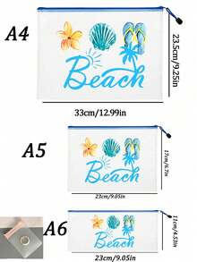 時尚防水PVC沙灘包，印有「Beach」彩色字母，A4尺寸，透明化妝包配尼龍拉鍊，適合游泳、潛水和夏季度假，輕巧，適合年輕男女，沙灘包配件，旅行必需品，旅行配件，度假必備。返校用品盥洗包洗浴包大容量淋浴包，女士母親節禮物教師禮物郵輪必需品 - 彩色 - 查看 10