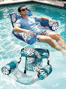 Tropical Leaf Print Inflatable Pool Hammock Chair, Mesh Floating Water Lounger With Headrest, Comfortable Adult Pool Float Bed, Suitable For Summer Beach And Lake - Multicolor - View 3