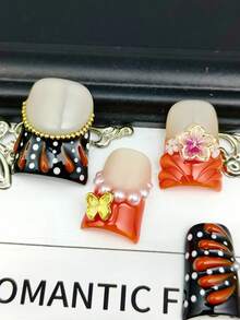 DIY 10片全覆蓋鴨子造型穿戴甲，白色與紅色美甲，紅色豹紋、3D寶石與珍珠裝飾，Y2K優雅奢華風，適合春夏秋冬美甲，可拆卸假指甲，適用派對、日常穿著與Cosplay，含果凍膠與指甲锉，手工穿戴甲 - 彩色 - 查看 4