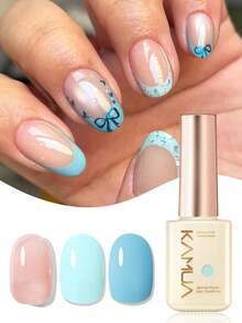 KAMUA 3/1件裝淺藍色與裸色凝膠指甲油套組，12ml/瓶透明水晶法式美甲凝膠指甲油，適合春夏海灘婚禮DIY居家美甲 - 彩色 - 查看 2