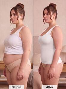 1pc Women's Seamless Black Plus Size Slimming Shapewear, Lightweight Shaping Flat Tummy Waist Cincher - White - View 5