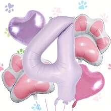 40-Inch Cream Purple Number (1-9) Aluminum Foil Balloons Set For Pet Themed Birthday Parties, Including Pink Paw-Shaped Heart Balloons, 1 Roll Of Purple Ribbons, And Inflation Straws For Pet Theme Dog Birthday Party Balloons Decorations Supplies - Purple - View 7