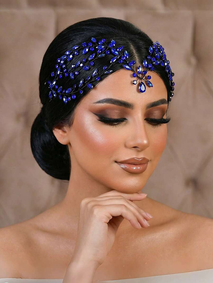 1pc Shiny Handmade Rhinestone Bridal Headband Forehead Hair Band Wedding Bride Bridesmaid Hair Accessory Suitable For Party Ball Holiday Gift