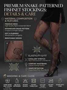 1 par de medias de red negras con diseño de serpiente para mujer, medias sexy vintage, medias hasta la rodilla de verano, leggings negros, regalo para mujer, festival, cosplay - Multicolor - Ver 2