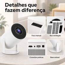 Smart Projetor Portátil HY300 Pro Android Dual WiFi6 Bluetooth 1080P Full HD Suporte 4K Bivolt Mini Projetor para Cinema em Casa Ao Ar Livre Escritório Compatível com Celular Notebook Videogame Entradas USB SD AV Conexão Fácil - Plugue Brasil (127V/220V) - Visão 5