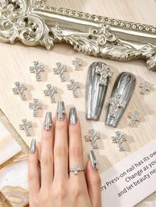 10 pièces/20 pièces Décoration d'ongles style punk en alliage de croix, accessoires de gemmes d'ongles 3D brillantes de style européen et américain, décoration d'ongles faux strass Y2K, accessoires de décoration DIY multifonctionnels, fournitures d'art d'ongles d'été, breloques d'ongles - Multicolore - Voir 3