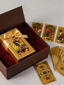 Luxury Gold Foil Imitation Tarot Cards, Waterproof PVC Anti-Wrinkle Vintage Tarot Deck, Divination Cards Suitable For Beginners, Gift For Tarot Enthusiasts, High-End Gift Item Suitable For Collection And Divination Use - Multicolor - View 6