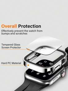 Glass + Protective Case Compatible With Apple Watch 42 46mm 45mm 41 49 44mm 40mm, Straight Edge Screen Protector Cover, Compatible With Apple Watch SE 6 7 8 9 10 11 Ultra - Silver - View 4