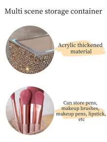 1pc Highly Attractive Shiny Artificial Rhinestone Makeup Brush Holder, Lipstick & Makeup Pen Storage Cup, Bathroom Vanity Cosmetic Display Box, Suitable For Office Desk Organizer, Gift - Silver - View 8