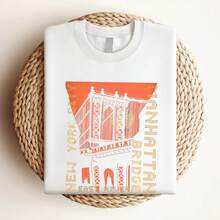 Women's Printed T-Shirt ESPIONAGE BLACK MANHATTAN PRINT T393 TEE SHIRT 2XL3XL4XL5XL6XL7XL8XL Vintage Wash Streetwear Light Breathable Stretchable - White - View 3